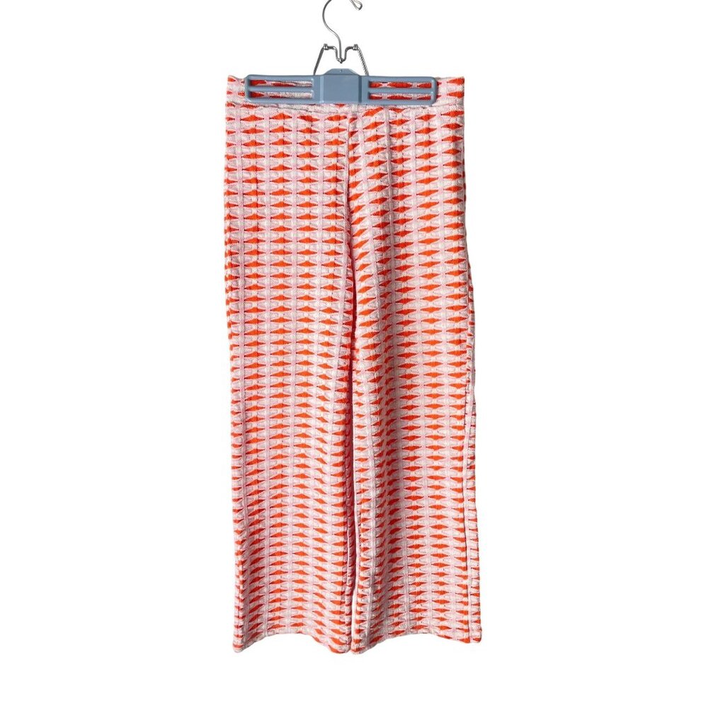 Zara Wide Leg Geometric Pattern Jacquard Pants Size M White/Orange/Pink Retro